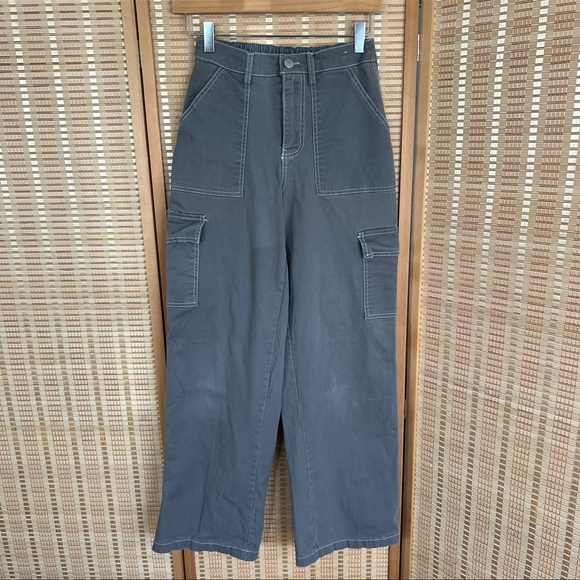 Rachel Paige Pants - Rachel Paige Wide Leg Cargo Pants in Charcoal Small